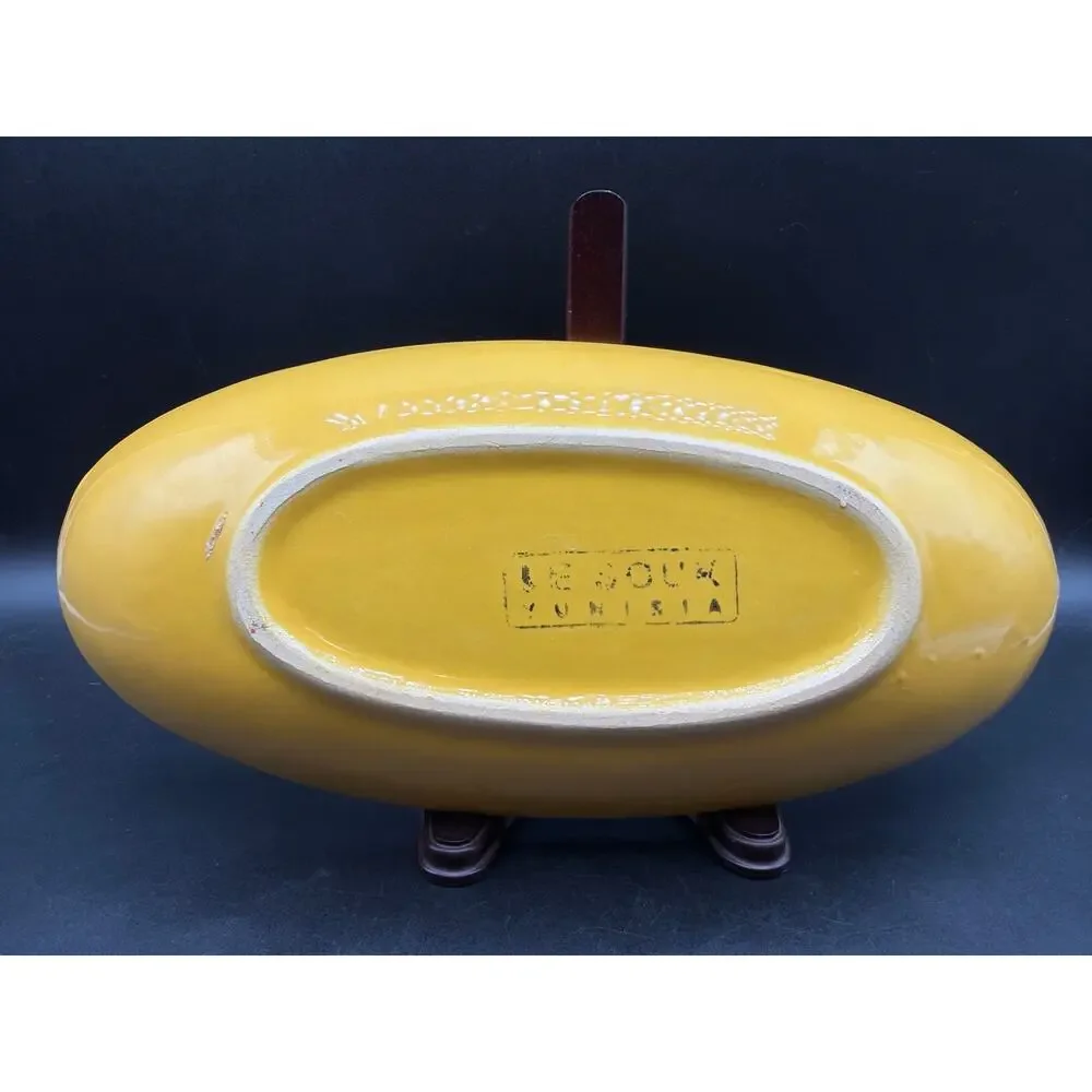 Le Souk Tunisia Hand Painted Yellow Oval Serving Platter Floral Pottery 12”